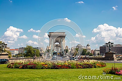 Chain Bridge Budapest, Sunny European city Editorial Stock Photo