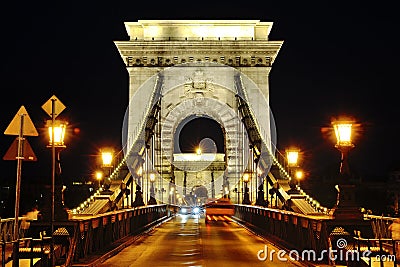 Chain Bridge night view, Budapest, Hungary Stock Photo