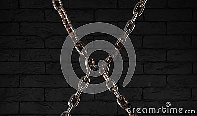 chain with broken link on black Stock Photo