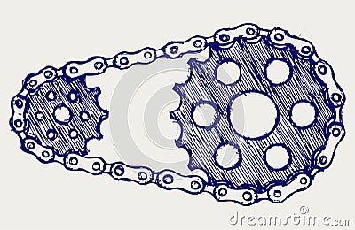 Chain gears. Doodle style Vector Illustration