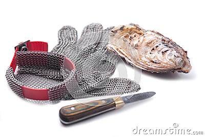 Chain Gloves specially for opening of oysters Stock Photo