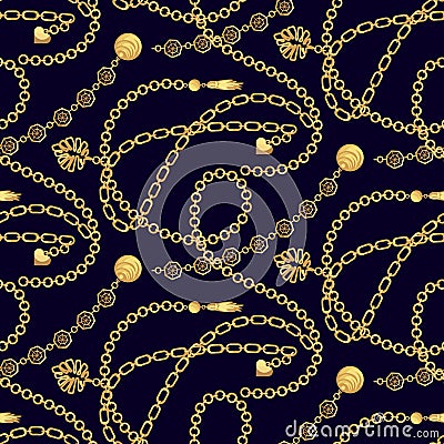 Chain gold pendants necklace pattern fashion vector design. Vector Illustration