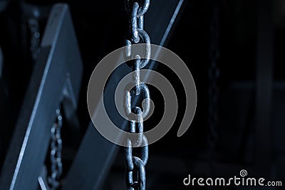 Chain hoist lift heavy weight cargo load hang object gear winch hoisting sling, rope high equipment industrial industry Stock Photo