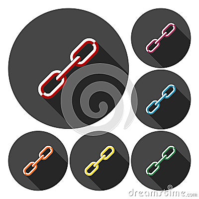 Chain icons set with long shadow Vector Illustration