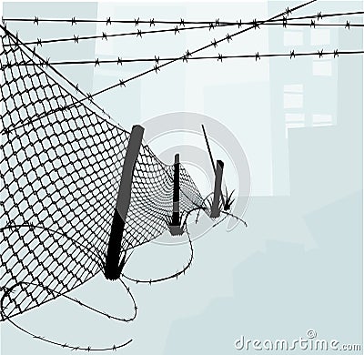 Chain Link Fence and Barbed Wi Vector Illustration