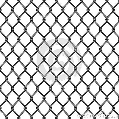 Chain link, fence pattern. Seamless fence, metal cage, black iron mesh. Chainlink wire of prison. Net for soccer on isolated Vector Illustration