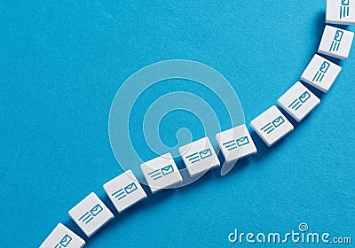 Chain mail concept. Spamming or spam email. E mail marketing. Sending an e-mail. Chain of letters Stock Photo