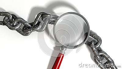 Chain Missing Link Magnifying Glass Stock Photo