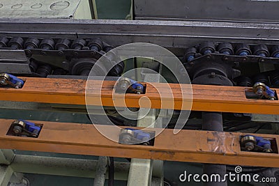 The chain and shaft drive Line Conveyor. Stock Photo