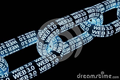 A chain-shaped concept representing WEB 3.0 constructed based on blockchain, 3d rendering Stock Photo