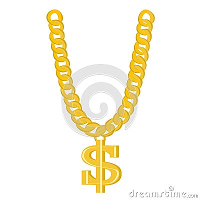 Thug Life Gangsta Bling Chain. Gold dollar symbol on golden chain Vector Illustration