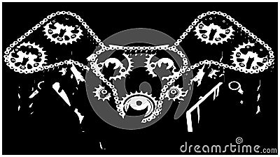 Chain transmission mechanisms of engine Vector Illustration