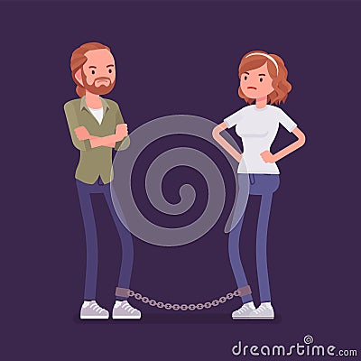 Chained in marriage husband and wife Vector Illustration