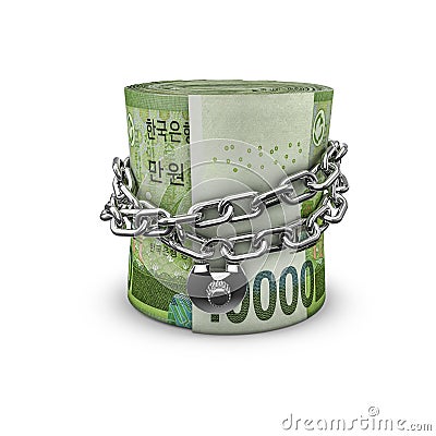 Chained money roll South Korean won Stock Photo