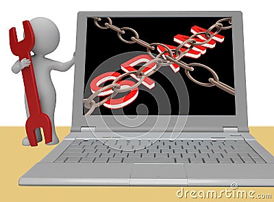 Chained Spam Showing Secure Mail 3d Rendering Stock Photo