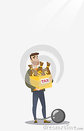 Chained woman with bags full of taxes. Vector Illustration