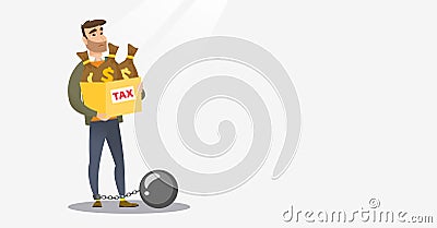 Chained woman with bags full of taxes. Vector Illustration