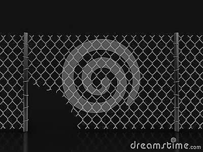 Chainlink fence with hole Stock Photo
