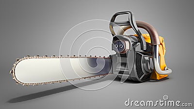 Chainsaw on grey background 3d illustration Stock Photo