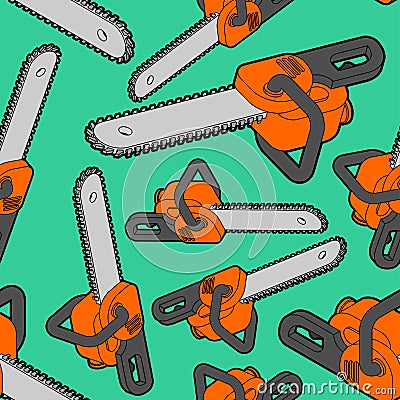 Chainsaw pattern seamless. lumberjack Tool background. vector ornament Vector Illustration