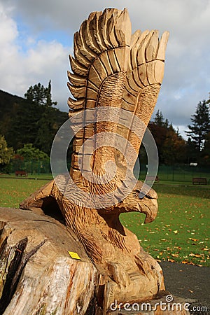 Chainsaw sculpture of eagle, Fitz Park, Keswick Editorial Stock Photo