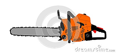 Chainsaw vector illustration isolated on white background. Hard industry job equipment. Cartoon Illustration