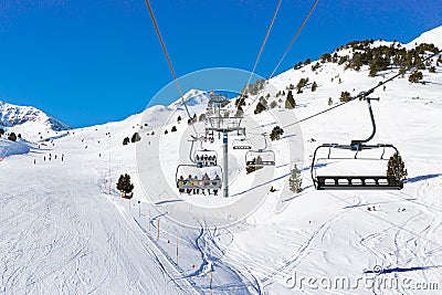 Chair alpine skiing lift winter. Stock Photo