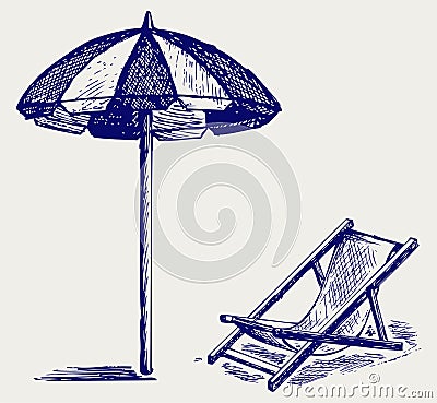 Chair and beach umbrella Vector Illustration