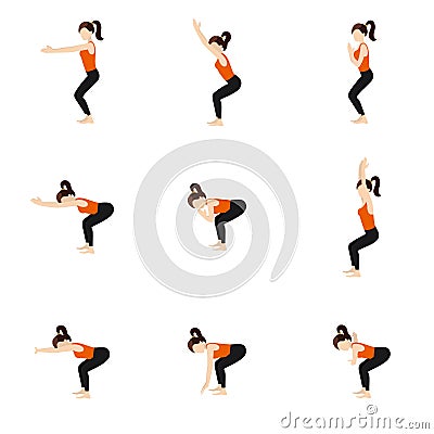 Chair and Bear yoga asanas set Vector Illustration