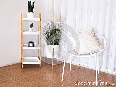 Chair and Bookshelf in Coffee Shop Cafe Furniture Interior Room,Living Room in Houes Stock Photo