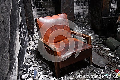 A chair in a burned house Stock Photo