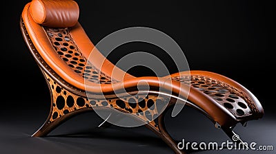 A chair with a curved back and a leather seat, AI Stock Photo