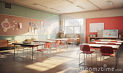 Learn classroom chair desk table nobody educational room school university class interior empty studying Stock Photo