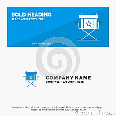 Chair, Director, Movies, Star, Television SOlid Icon Website Banner and Business Logo Template Vector Illustration