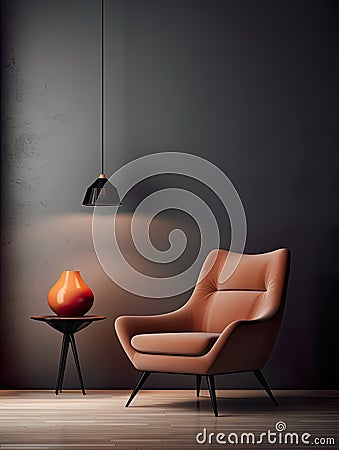 Chair elegantly placed alongside a 3D design element against a backdrop of simple, minimalist design Stock Photo