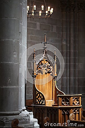 Chair inside Saint-Peter's cathedral in Geneva Stock Photo