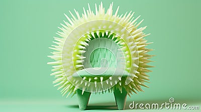 A chair made out of spikes on a green surface, AI Stock Photo