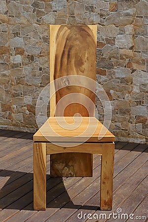 Chair made of solid wood on a stone background Stock Photo