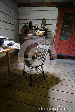Chair in Old Rustic Country Rural Farm Kitchen Stock Photo