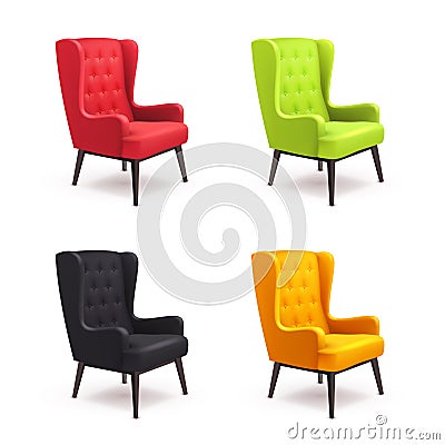 Chair Realistic Icon Set Vector Illustration