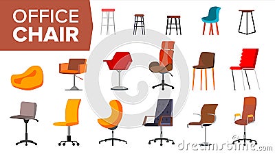 Chair Set Vector. Office Creative Modern Desk Chairs. Interior Seat Design Element. Flat Isolated Furniture Illustration Vector Illustration