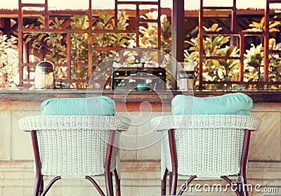 Chair at summer terrace restaurant Stock Photo