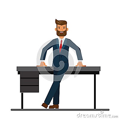 Chairman of the board leaning on a table in the office cartoon flat vector illustration concept on isolated white Vector Illustration