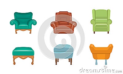 Chairs and armchairs set, colorful comfortable furniture vector Illustration on a white background Vector Illustration