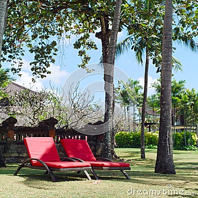 Chairs on Bali, Nusa Dua beach Stock Photo