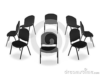 Chairs in a circle with back to back 3d rendering Stock Photo