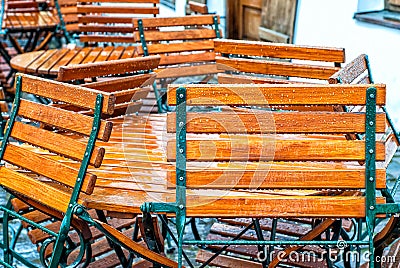 Chairs with raindrops Stock Photo