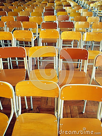 Chairs in school hall Stock Photo