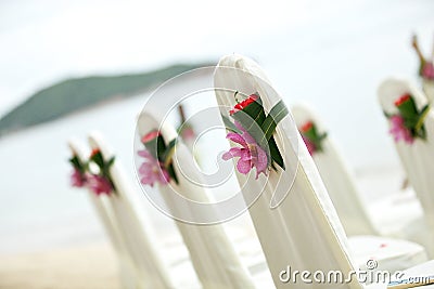 Chairs setup wedding on tropical beach Stock Photo