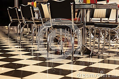 Chairs straightened in an American bar for visitors Stock Photo